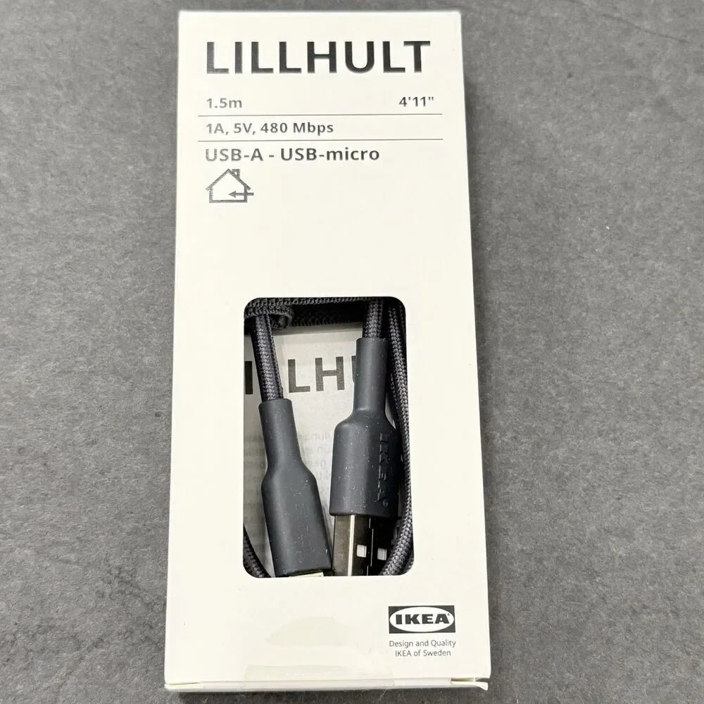Ikea Lillhult USB-A, USB-MICRO 1A, 5V, 480 Mbps # 805.275.93 Gray Color